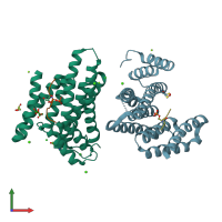 PDB entry 4fl5 coloured by chain, front view.