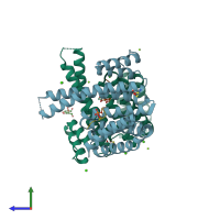 PDB entry 4fl5 coloured by chain, side view.