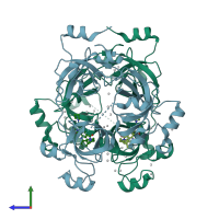 PDB entry 4fl6 coloured by chain, side view.