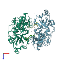 PDB entry 4fl6 coloured by chain, top view.