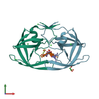 PDB entry 4fl8 coloured by chain, front view.