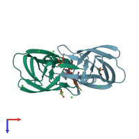 PDB entry 4fl8 coloured by chain, top view.