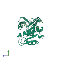 PDB entry 4fle coloured by chain, side view.