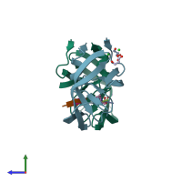 PDB entry 4flg coloured by chain, side view.