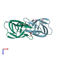 PDB entry 4flg coloured by chain, top view.