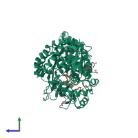 PDB entry 4flr coloured by chain, side view.
