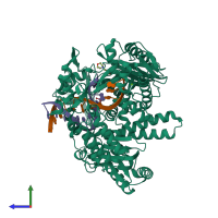 PDB entry 4flt coloured by chain, side view.