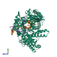 PDB entry 4flu coloured by chain, side view.