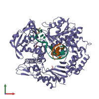 PDB entry 4flx coloured by chain, front view.