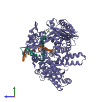 PDB entry 4fly coloured by chain, side view.