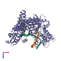 PDB entry 4fly coloured by chain, top view.