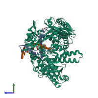 PDB entry 4fm1 coloured by chain, side view.