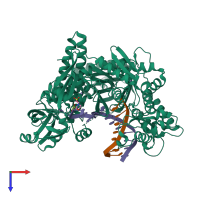 PDB entry 4fm1 coloured by chain, top view.
