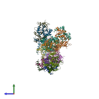 PDB entry 4fm4 coloured by chain, side view.