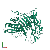 PDB entry 4fm8 coloured by chain, front view.