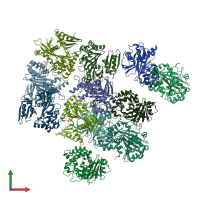 PDB entry 4fma coloured by chain, front view.