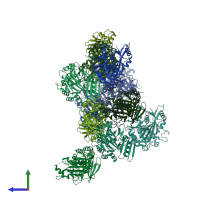 PDB entry 4fma coloured by chain, side view.