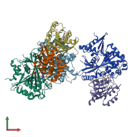 PDB entry 4fmd coloured by chain, front view.