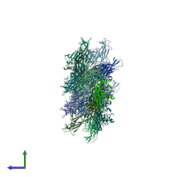 PDB entry 4fmj coloured by chain, side view.