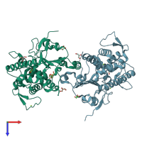 PDB entry 4fmm coloured by chain, top view.