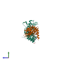 PDB 4fmn coloured by chain and viewed from the side.