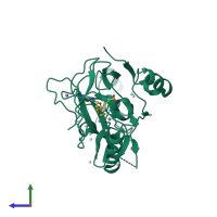 PDB entry 4fmu coloured by chain, side view.