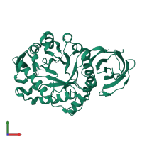 PDB entry 4fmv coloured by chain, front view.