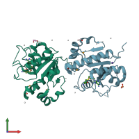 PDB entry 4fmw coloured by chain, front view.