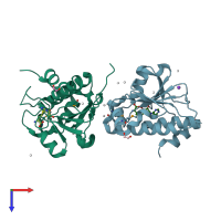 PDB entry 4fmw coloured by chain, top view.