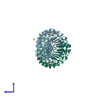PDB entry 4fmz coloured by chain, side view.