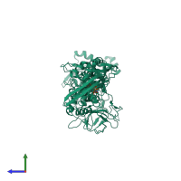 PDB entry 4fn5 coloured by chain, side view.