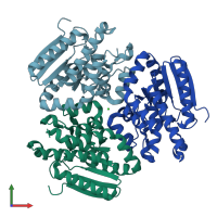 PDB entry 4fn7 coloured by chain, front view.