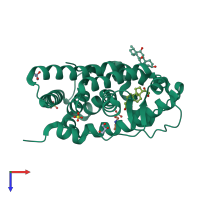 PDB entry 4fne coloured by chain, top view.