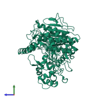 PDB entry 4fng coloured by chain, side view.