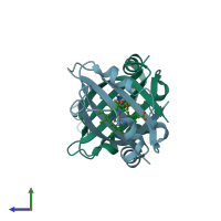 PDB entry 4fnh coloured by chain, side view.