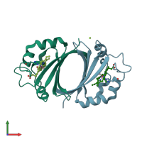 PDB entry 4fni coloured by chain, front view.