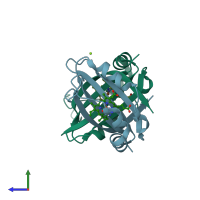 PDB entry 4fni coloured by chain, side view.