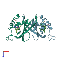 PDB entry 4fni coloured by chain, top view.
