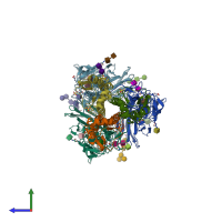 PDB entry 4fnk coloured by chain, side view.