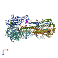 PDB entry 4fnk coloured by chain, top view.