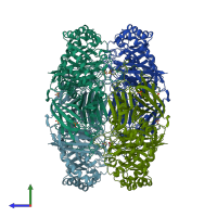 PDB entry 4fnp coloured by chain, side view.