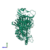 PDB entry 4fnq coloured by chain, side view.