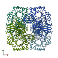 PDB entry 4fnr coloured by chain, front view.