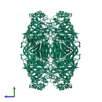 Alpha-galactosidase AgaA in PDB entry 4fnt, assembly 1, side view.