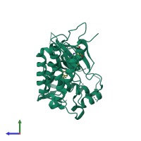 PDB entry 4fnz coloured by chain, side view.