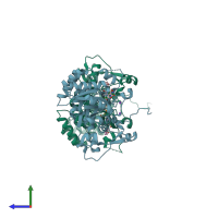 PDB entry 4fo4 coloured by chain, side view.