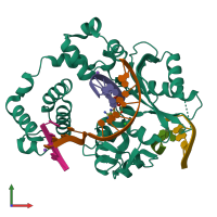 PDB entry 4fo6 coloured by chain, front view.