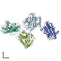 PDB entry 4fo8 coloured by chain, front view.