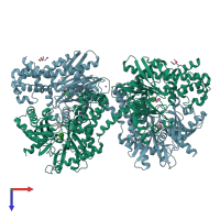 PDB entry 4foe coloured by chain, top view.
