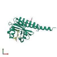 PDB entry 4fof coloured by chain, front view.